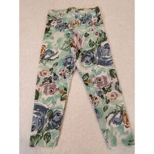 LA Movers Kids Floral Rose Print Leggings Mint Green Blue Purple Vintage Style